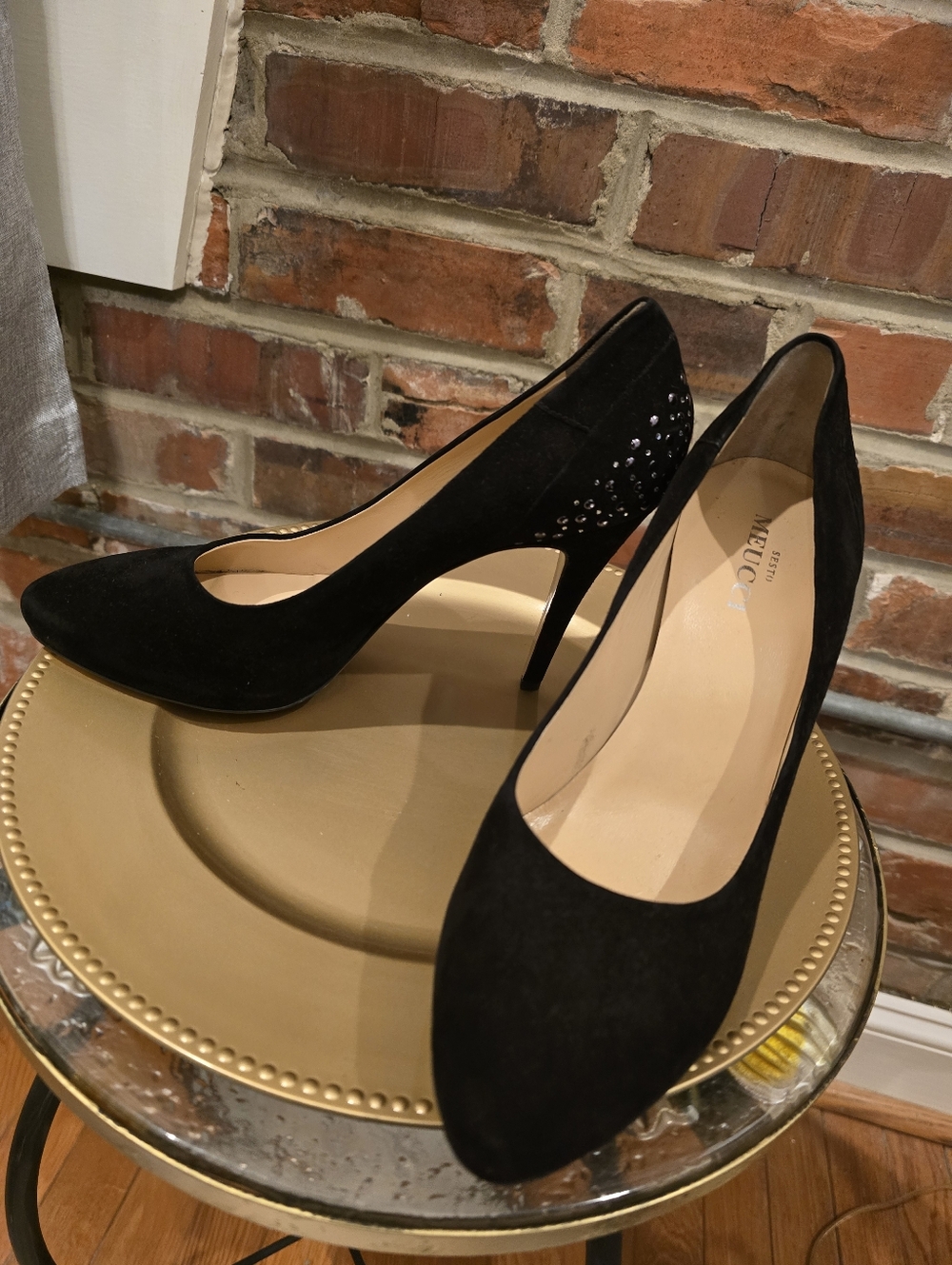 Black Suede Stud Accent High Heels - Women
